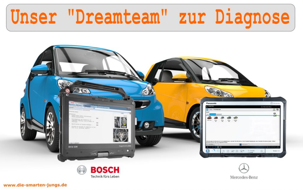 Boschteser und Stardiagnose. im Hintergrund 2 smart